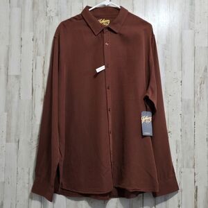 Johnny Bigg Rust Brown Linen Blend Long Sleeve Button Down Shirt 1XL